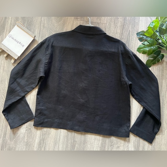 Forever 21 100% linen collared jacket with pocket in black. Size M - Picture 6 of 8